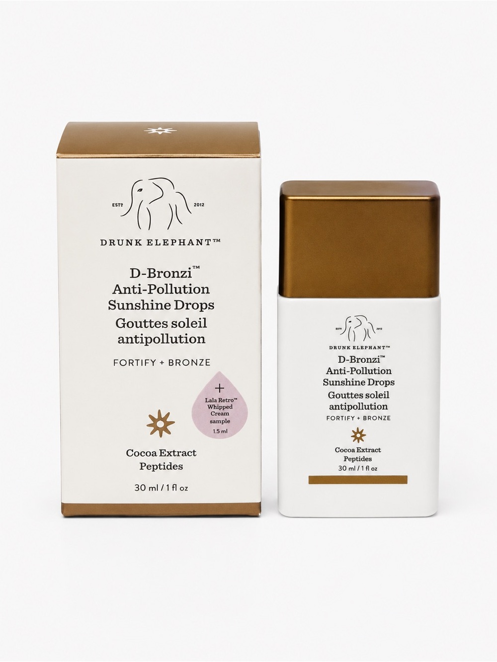 Drunk Elephant D-Bronzi Anti-Pollution Sunshine Drops - White & Gold Packaging